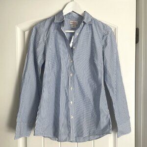 J. Crew Factory Blue and White Striped Button Up Shirt